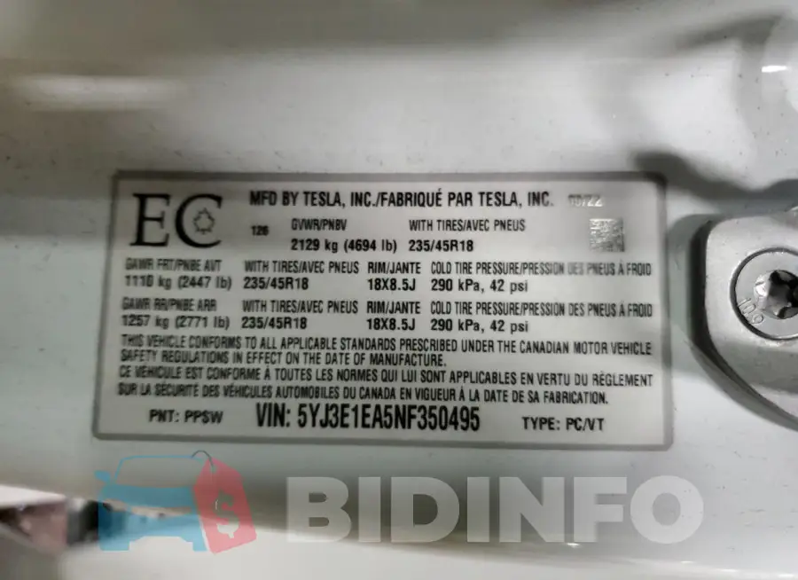 5YJ3E1EA5NF350495 Photo# 12