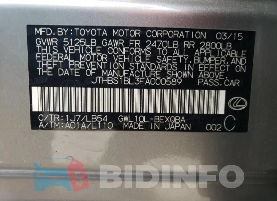 JTHBS1BL3FA000589 Photo# 12