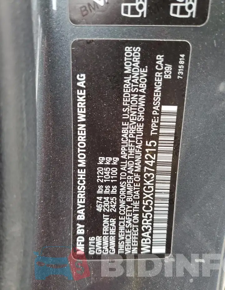 WBA3R5C5XGK374215 Photo# 12