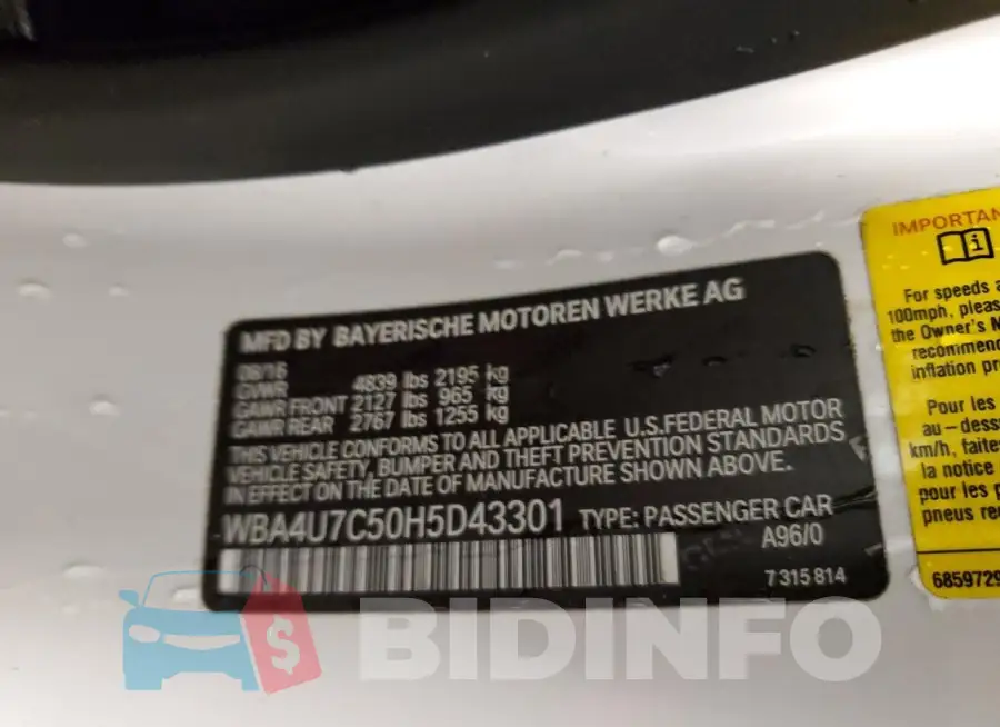 WBA4U7C50H5D43301 Photo# 12