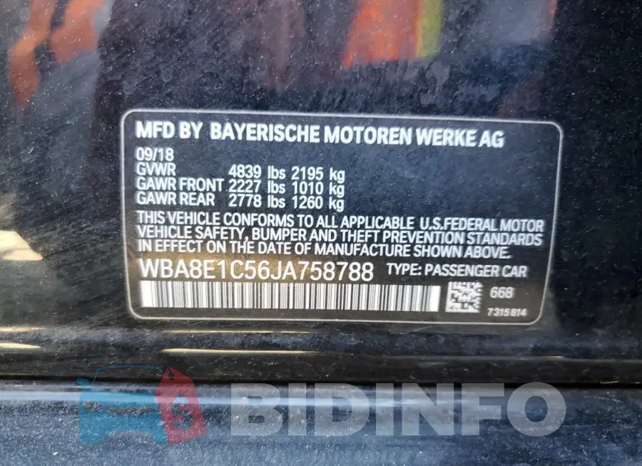 WBA8E1C56JA758788 Photo# 12