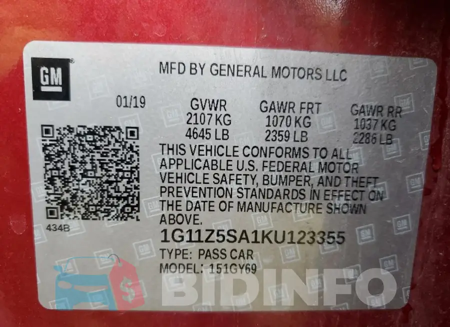 1G11Z5SA1KU123355 Photo# 12