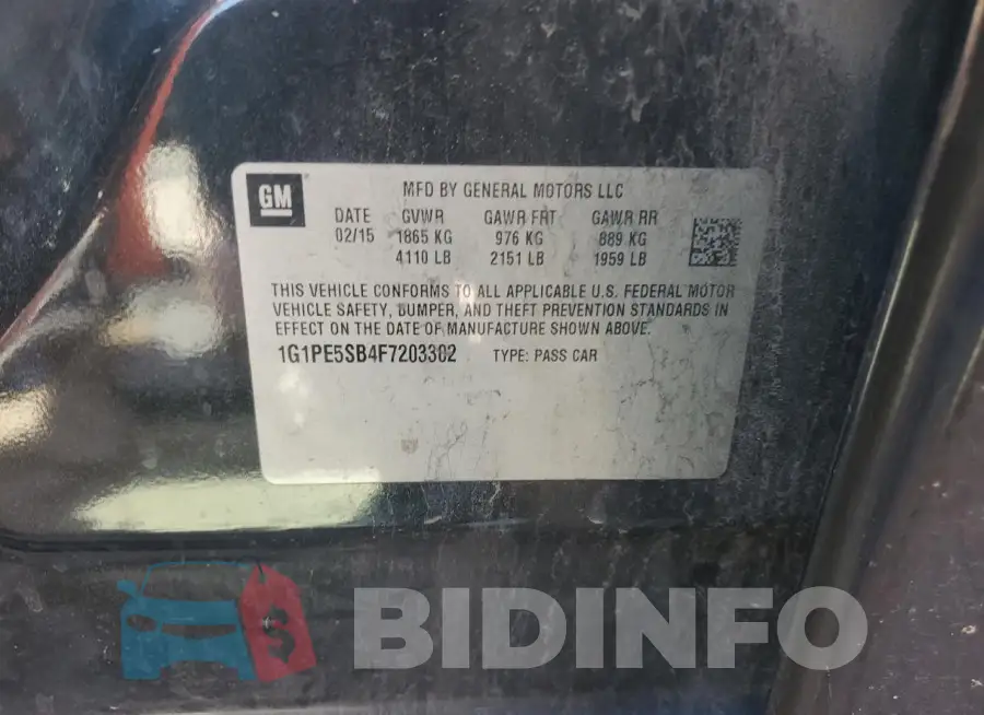 1G1PE5SB4F7203302 Photo# 12