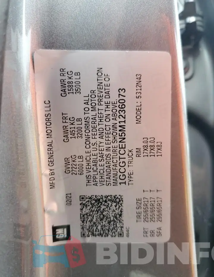 1GCGTCEN5M1236073 Photo# 12