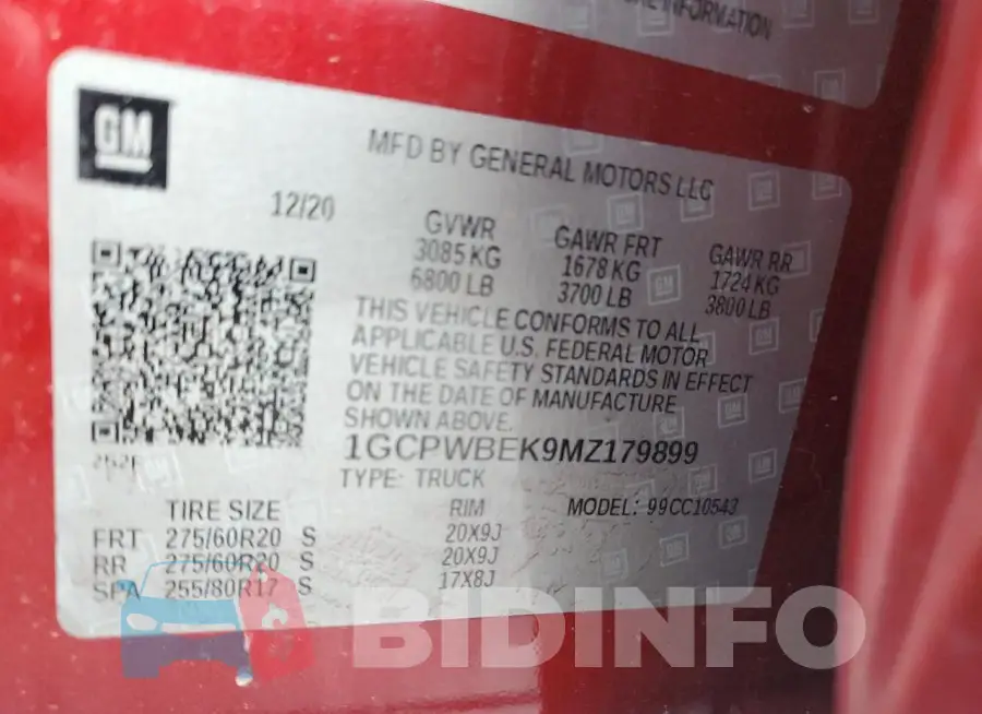 1GCPWBEK9MZ179899 Photo# 13
