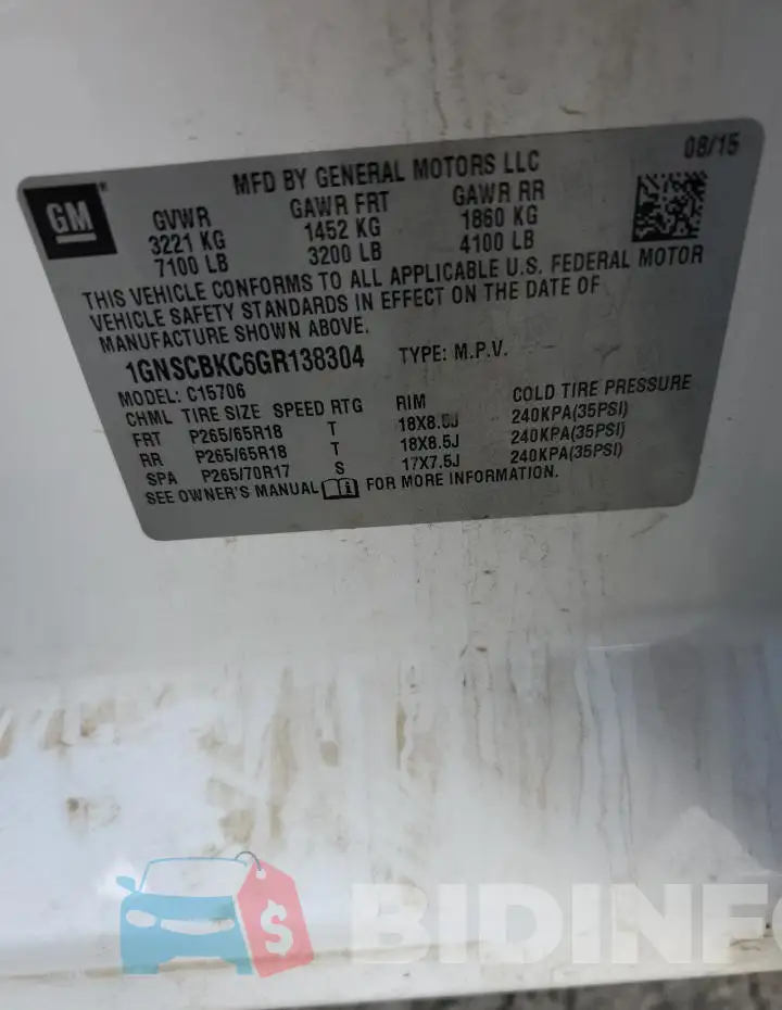 1GNSCBKC6GR138304 Photo# 13