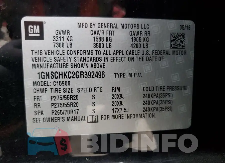 1GNSCHKC2GR392496 Photo# 14