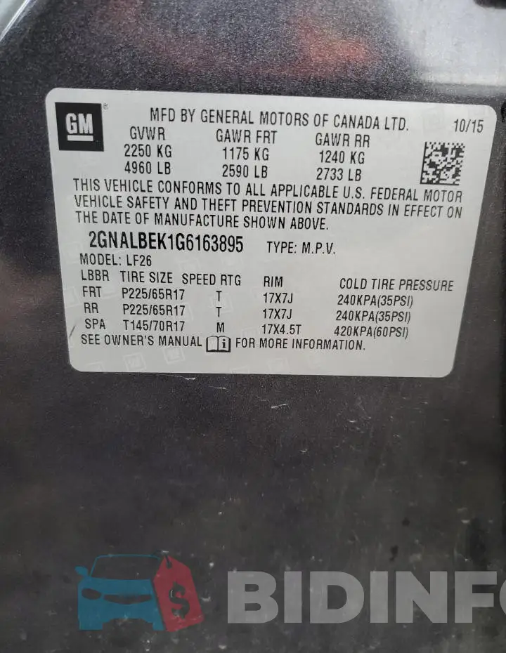 2GNALBEK1G6163895 Photo# 12