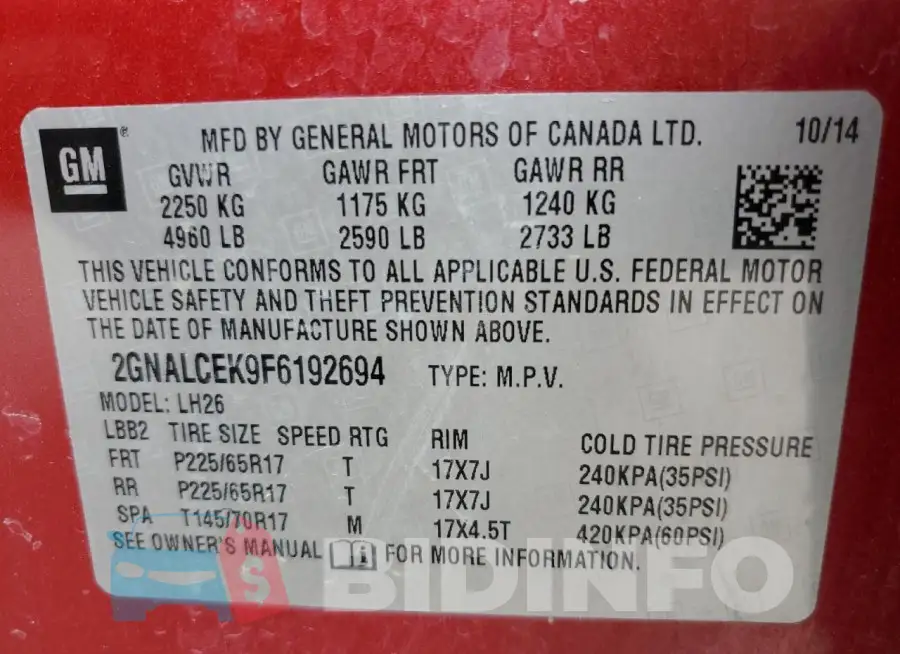 2GNALCEK9F6192694 Photo# 12