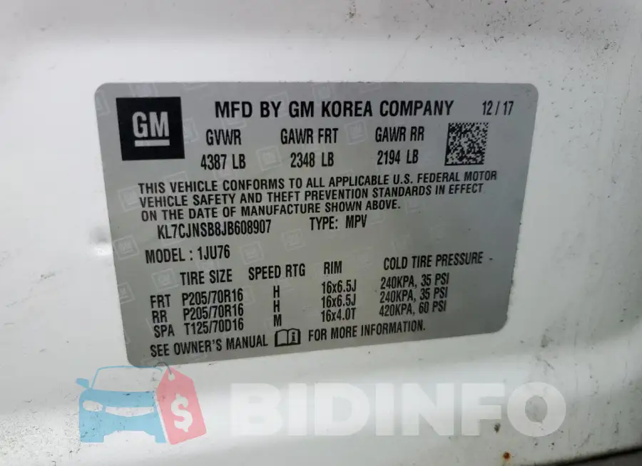 KL7CJNSB8JB608907 Photo# 14