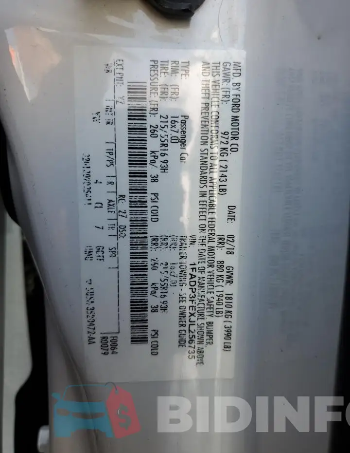 1FADP3FEXJL256735 Photo# 12