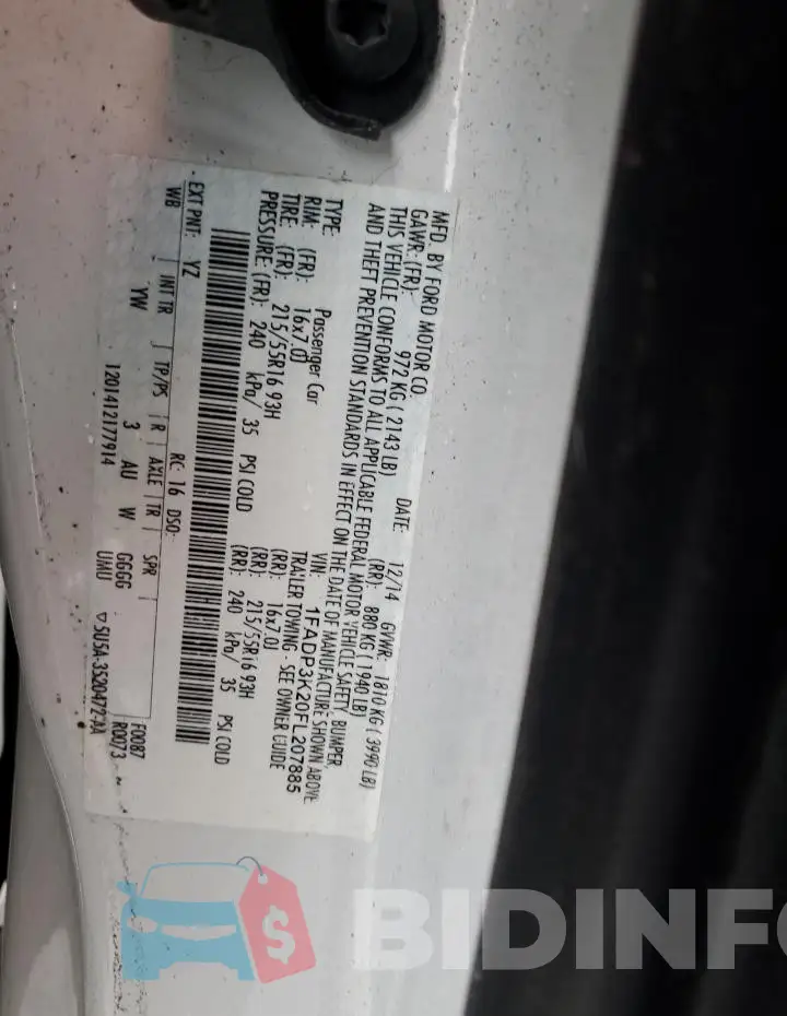 1FADP3K20FL207885 Photo# 12