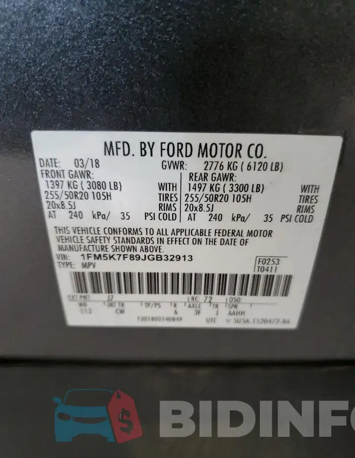 1FM5K7F89JGB32913 Photo# 12