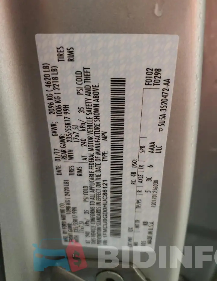 1FMCU0GD0HUC86121 Photo# 12