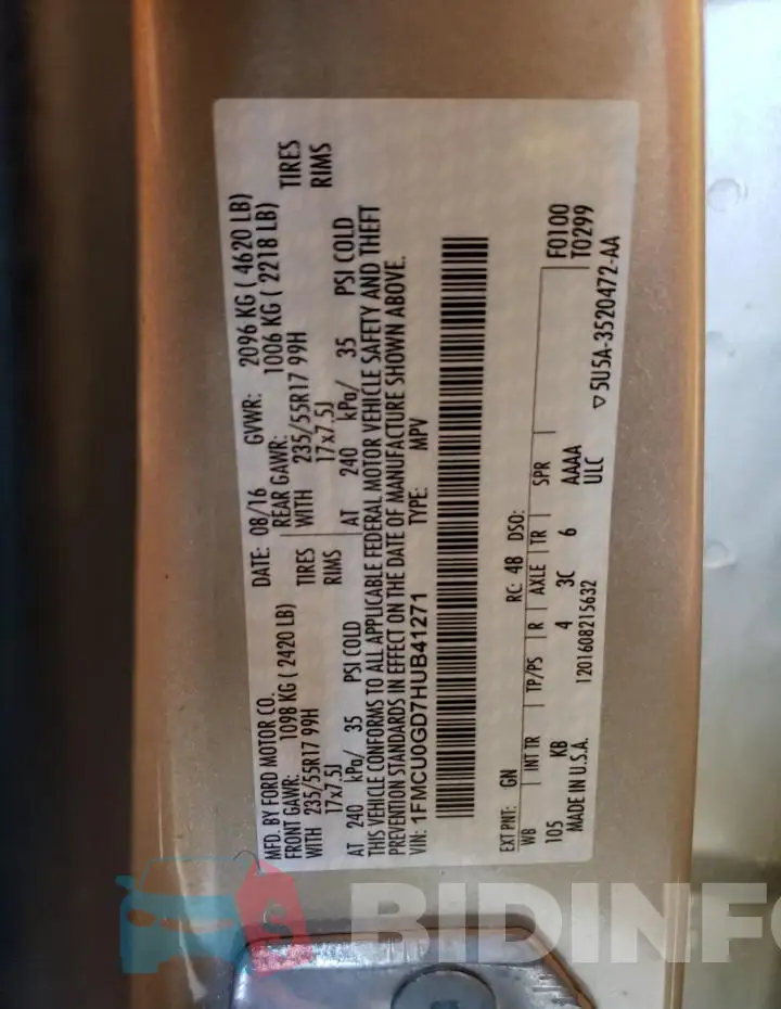1FMCU0GD7HUB41271 Photo# 12