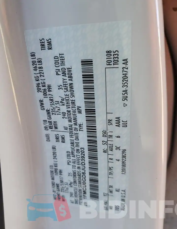 1FMCU0GD8JUD39203 Photo# 13