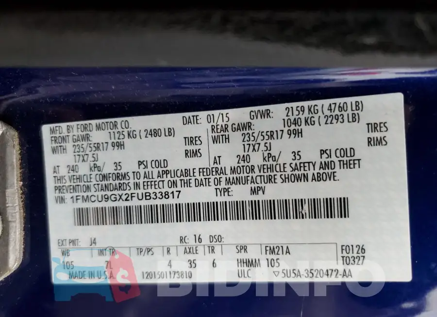 1FMCU9GX2FUB33817 Photo# 12