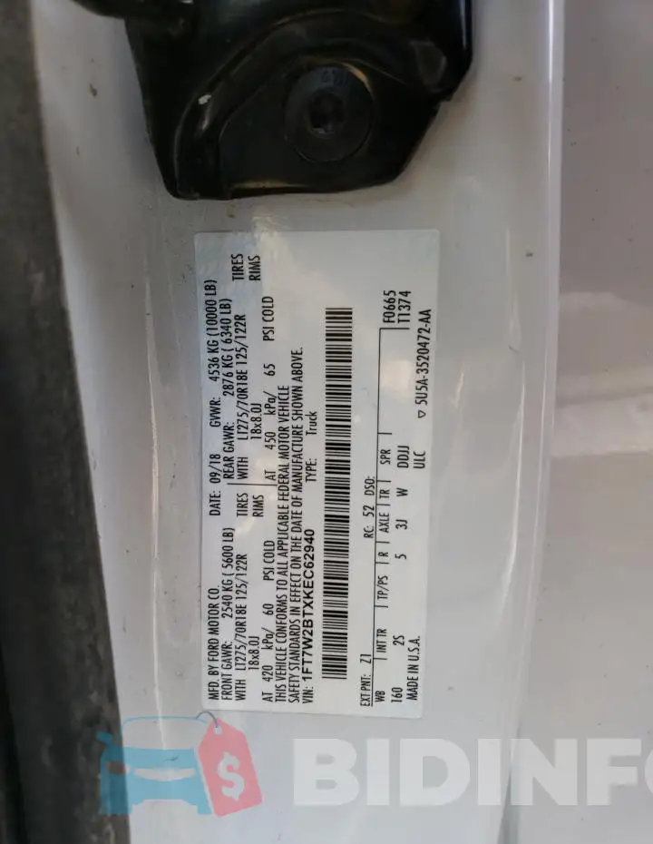 1FT7W2BTXKEC62940 Photo# 12