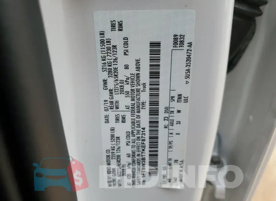 1FT8W3BT7KEF87314 Photo# 12