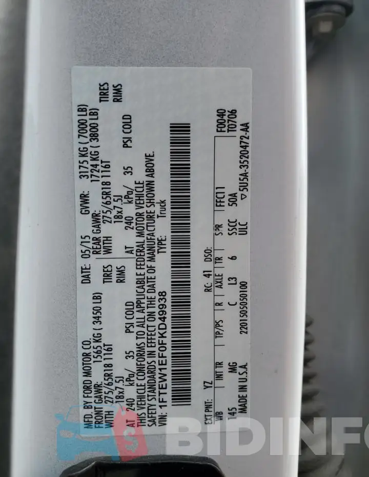 1FTEW1EF0FKD49938 Photo# 13