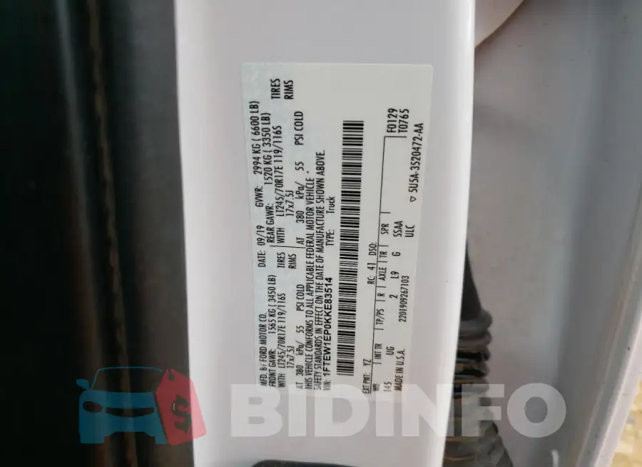 1FTEW1EP0KKE83514 Photo# 12