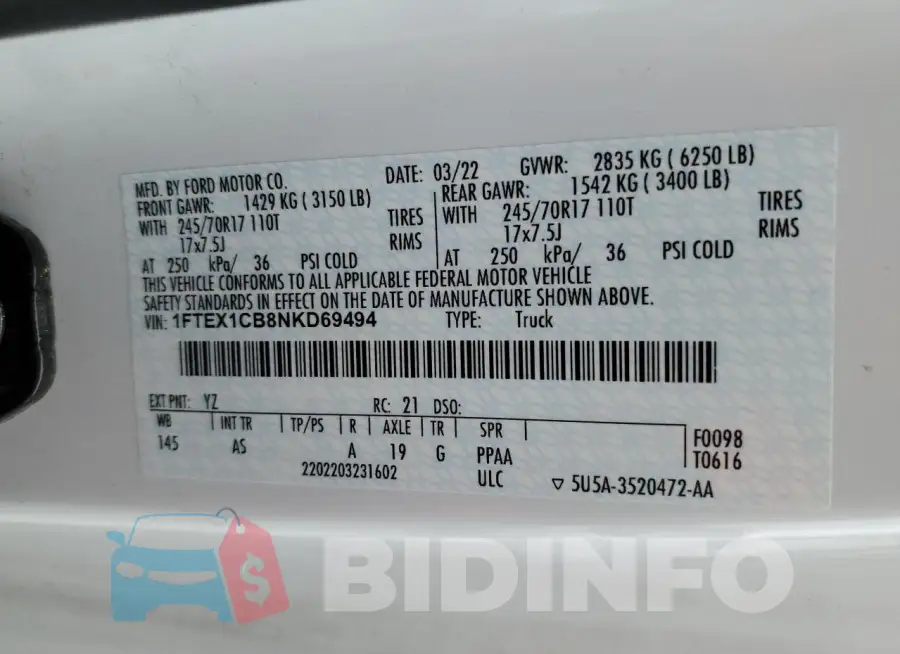 1FTEX1CB8NKD69494 Photo# 12