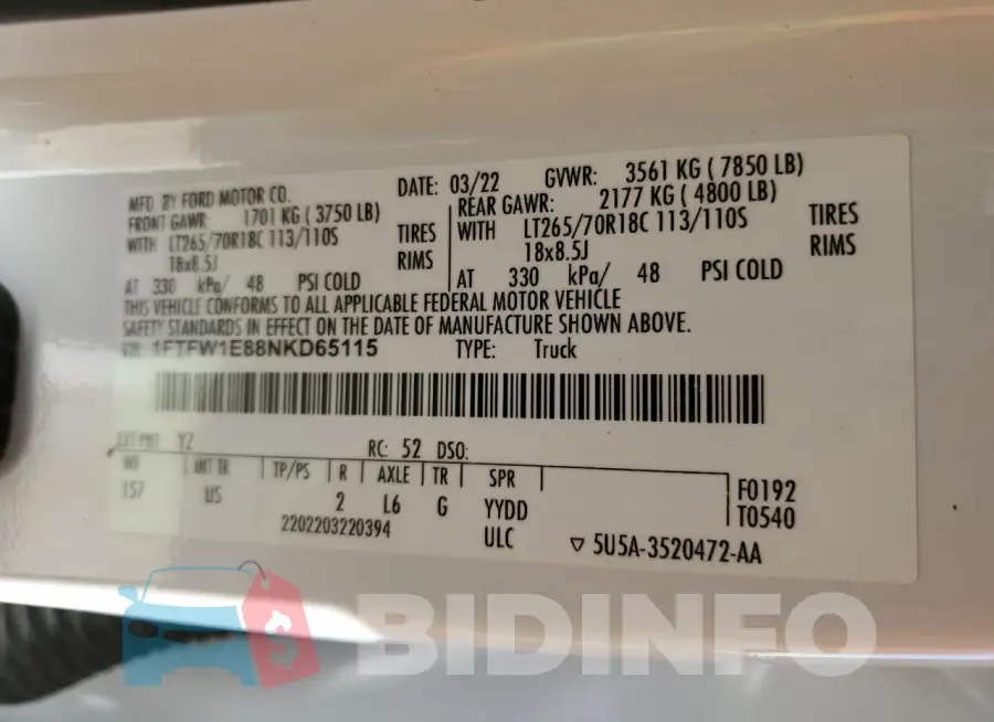 1FTFW1E88NKD65115 Photo# 12