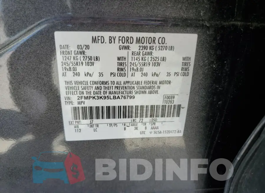 2FMPK3K95LBA76799 Photo# 12