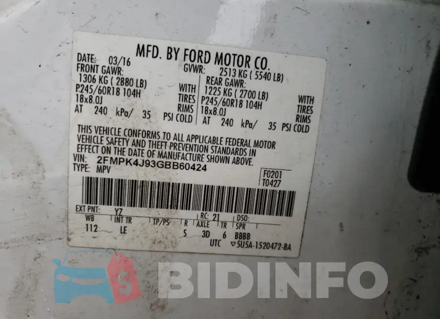 2FMPK4J93GBB60424 Photo# 12