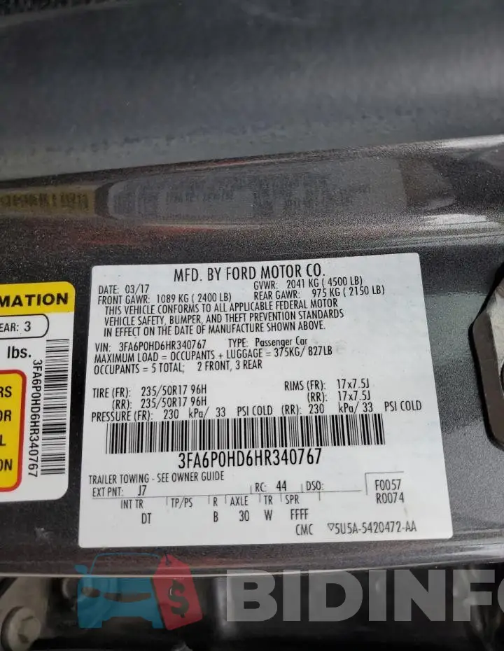3FA6P0HD6HR340767 Photo# 12
