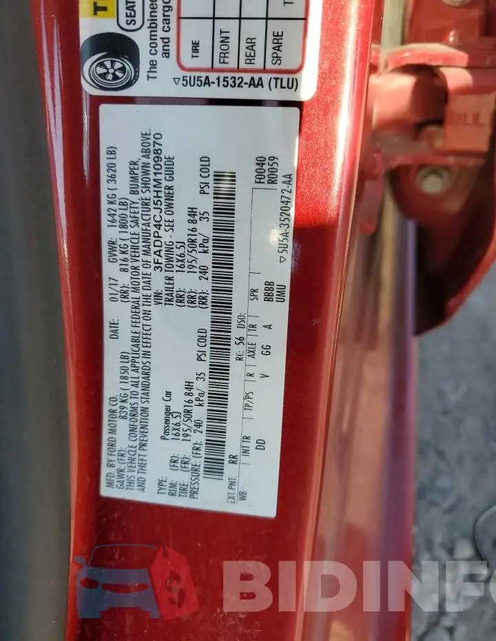 3FADP4CJ5HM109870 Photo# 12
