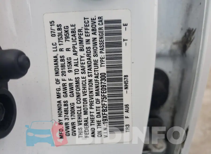 19XFB2F75FE097300 Photo# 13