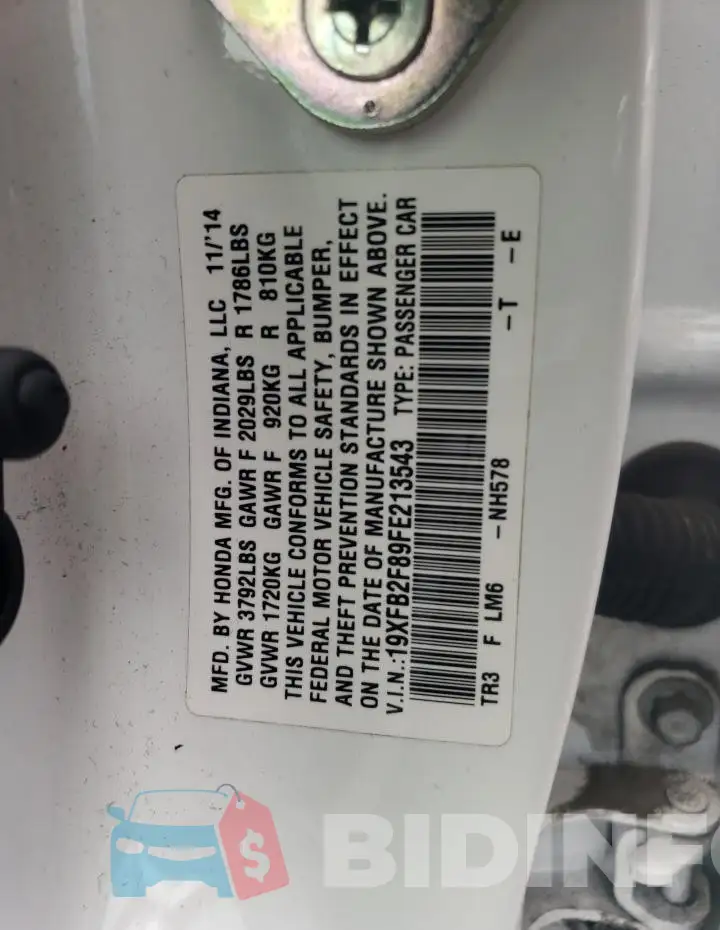 19XFB2F89FE213543 Photo# 12