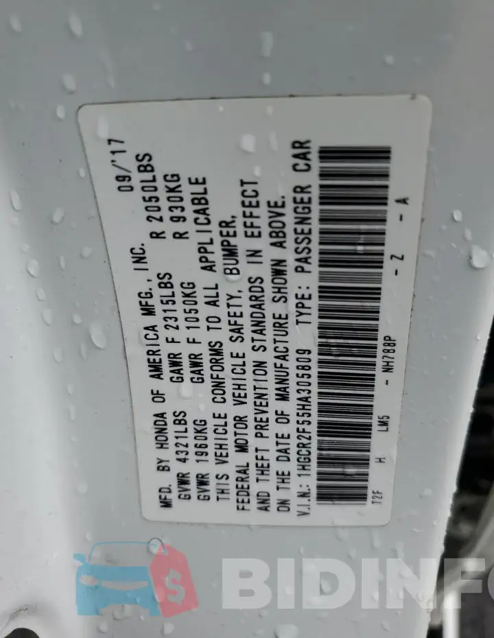 1HGCR2F55HA305809 Photo# 13