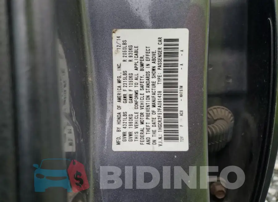 1HGCR2F57FA081438 Photo# 12