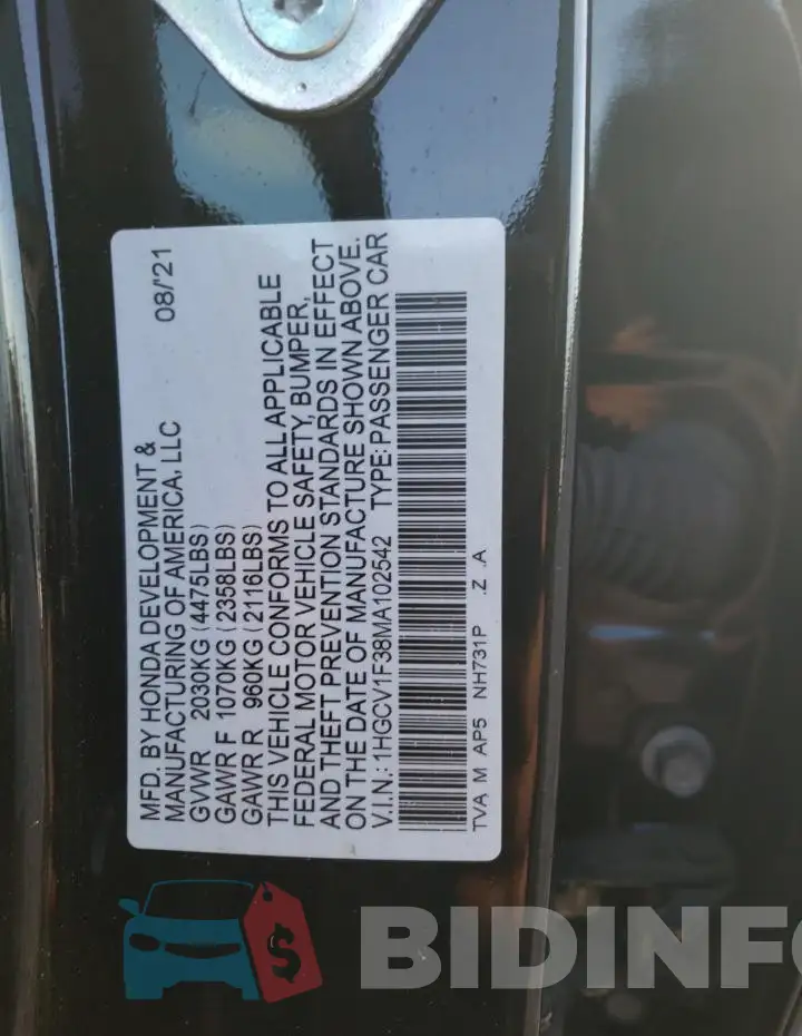 1HGCV1F38MA102542 Photo# 12