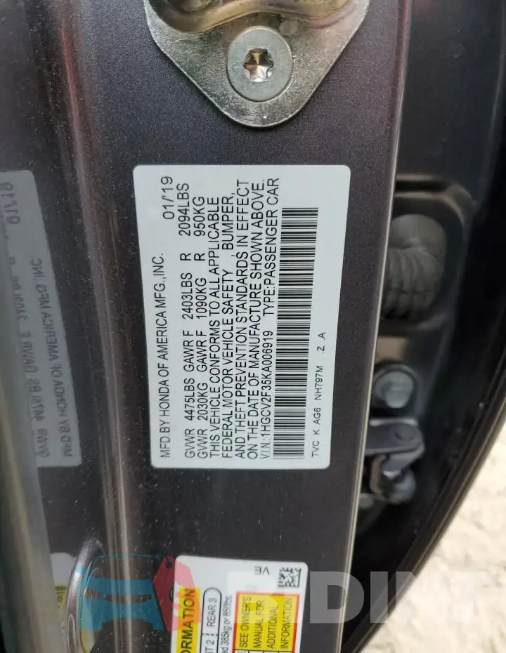 1HGCV2F35KA006919 Photo# 12