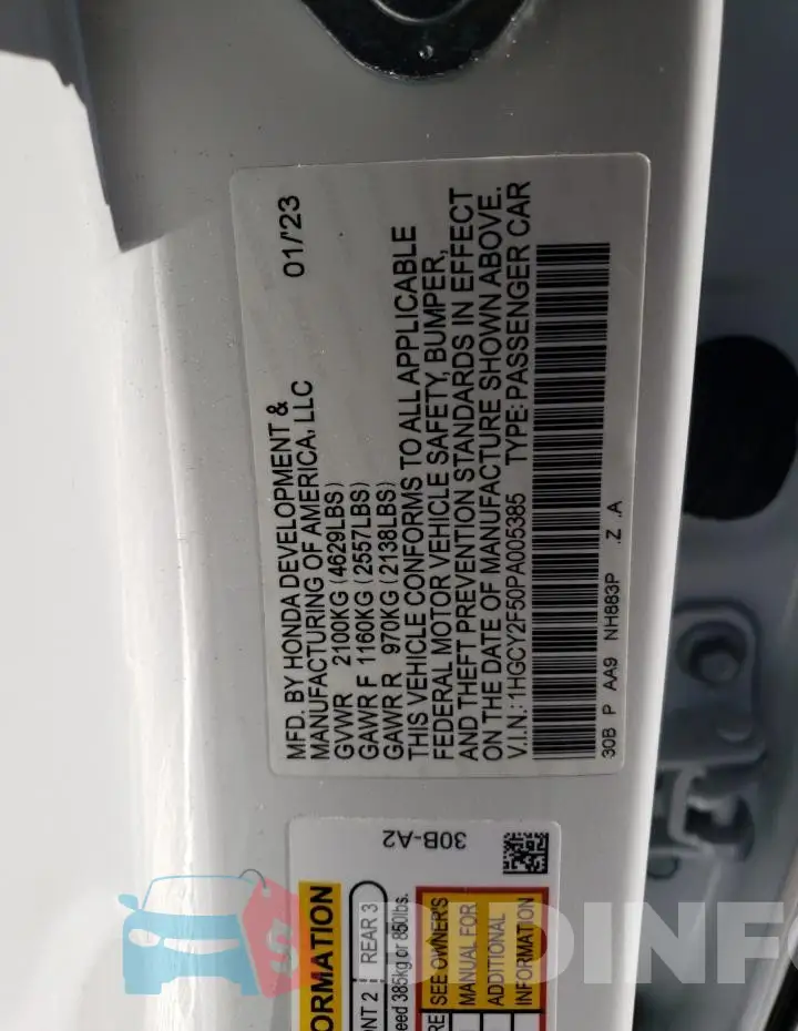 1HGCY2F50PA005385 Photo# 12