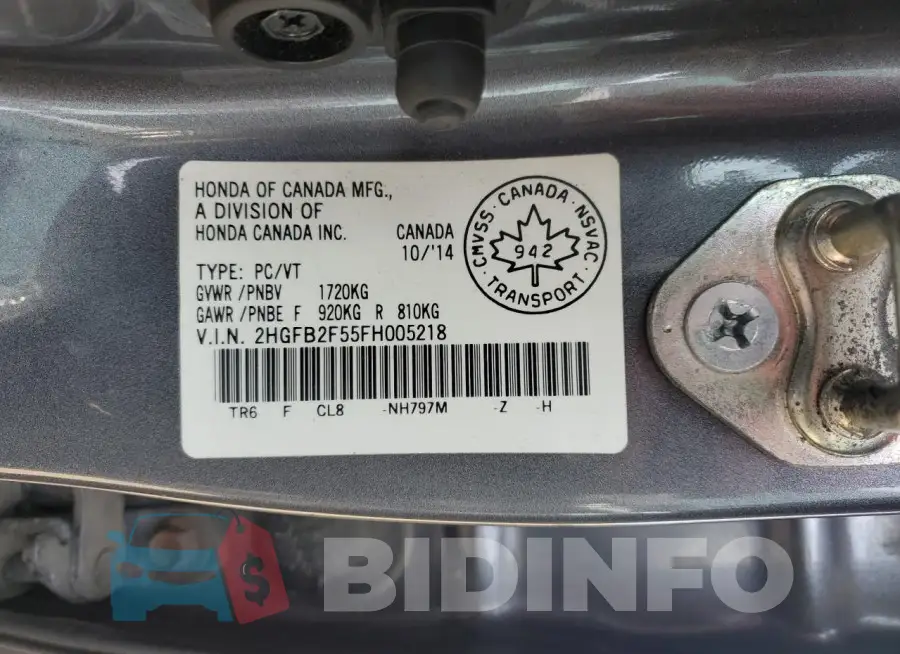 2HGFB2F55FH005218 Photo# 12