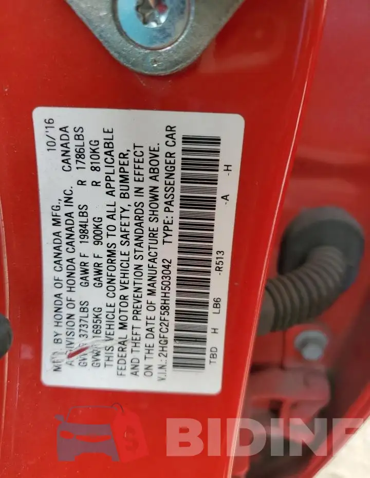 2HGFC2F58HH503042 Photo# 12