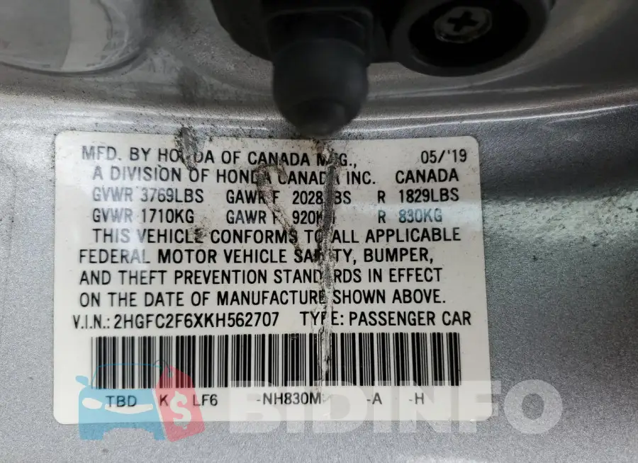 2HGFC2F6XKH562707 Photo# 12