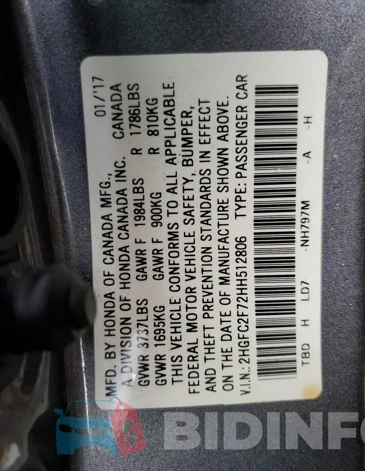 2HGFC2F72HH512806 Photo# 12