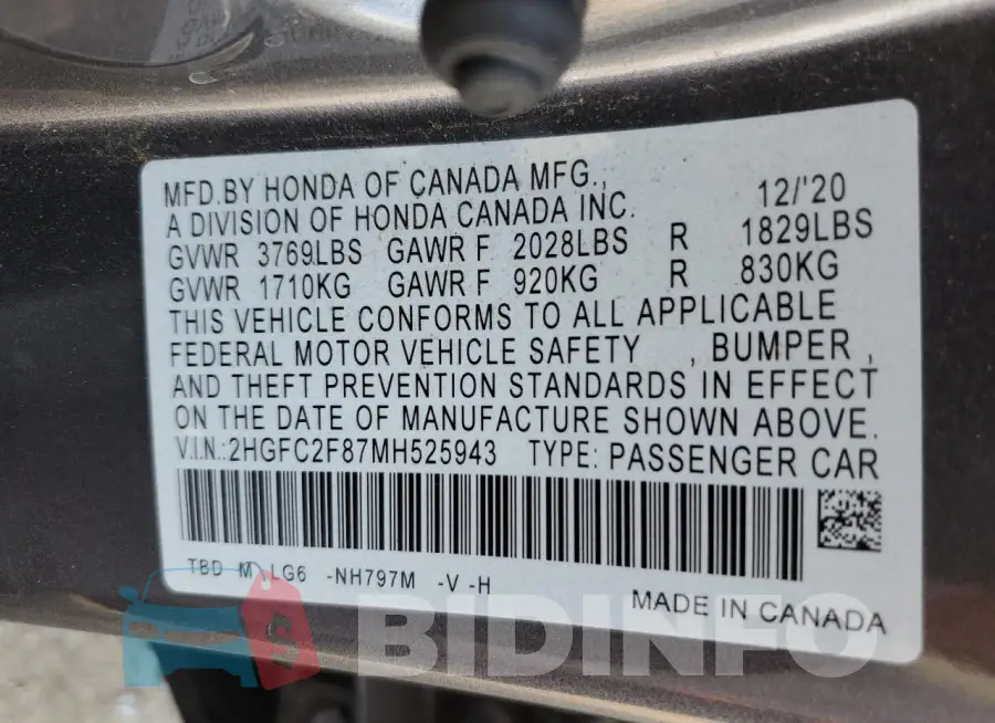 2HGFC2F87MH525943 Photo# 13