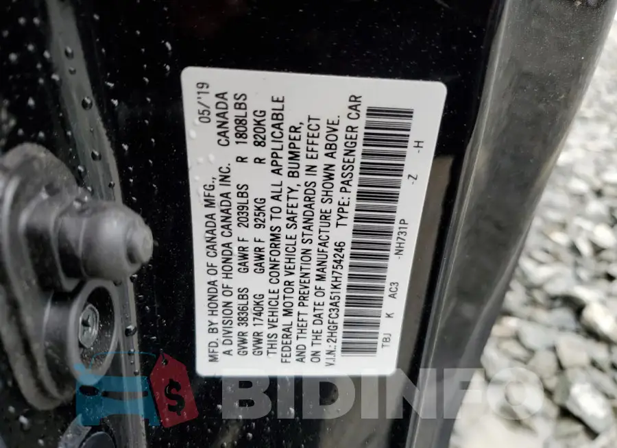 2HGFC3A51KH754246 Photo# 12