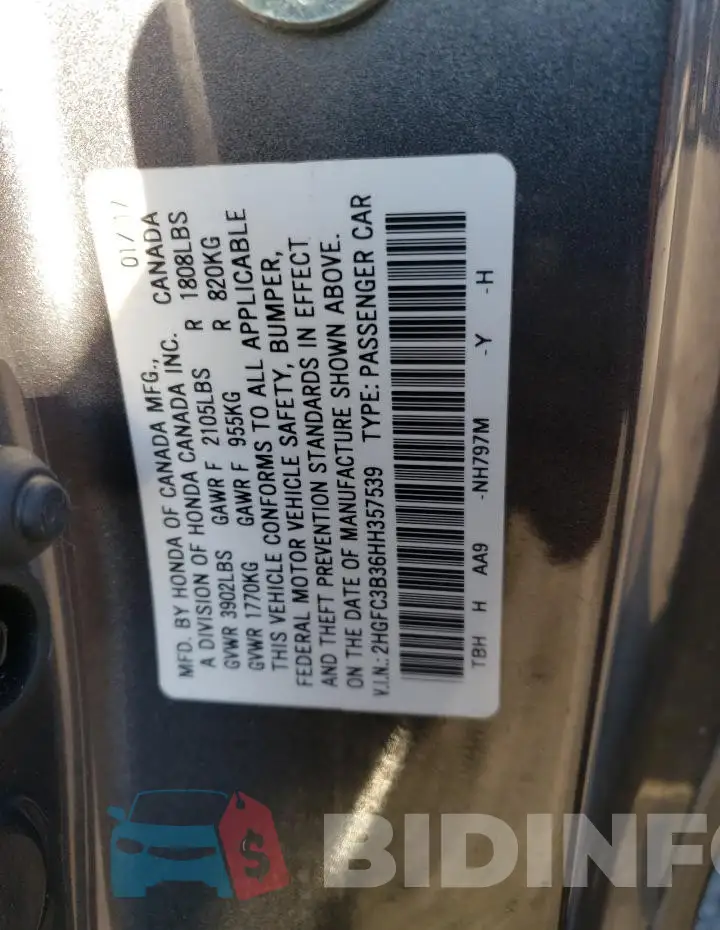 2HGFC3B36HH357539 Photo# 13