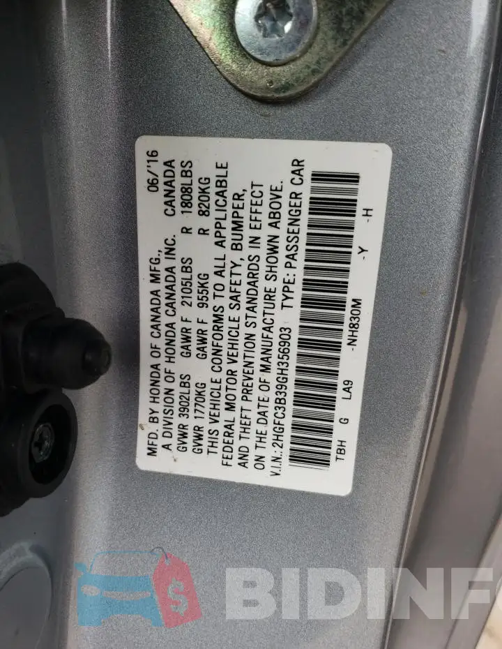 2HGFC3B39GH356903 Photo# 12