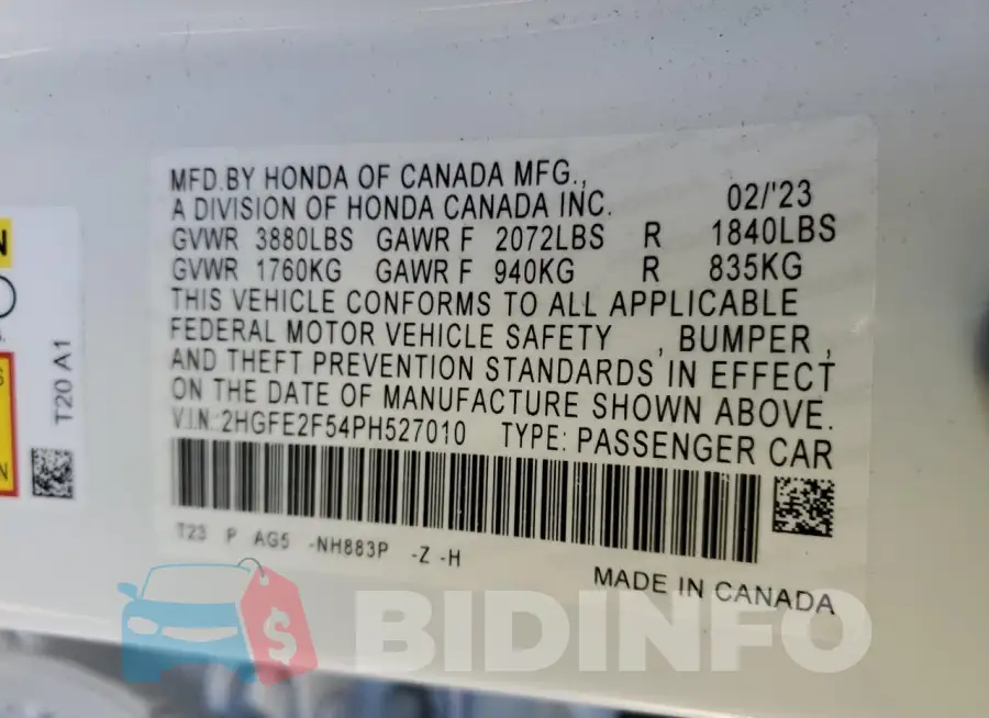 2HGFE2F54PH527010 Photo# 12