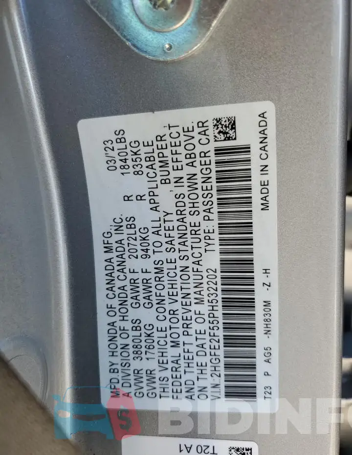 2HGFE2F55PH532202 Photo# 12