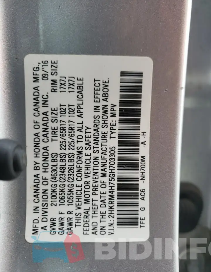 2HKRM4H75GH703305 Photo# 13