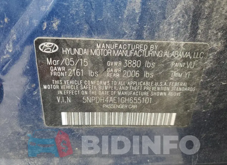 5NPDH4AE1GH655101 Photo# 13
